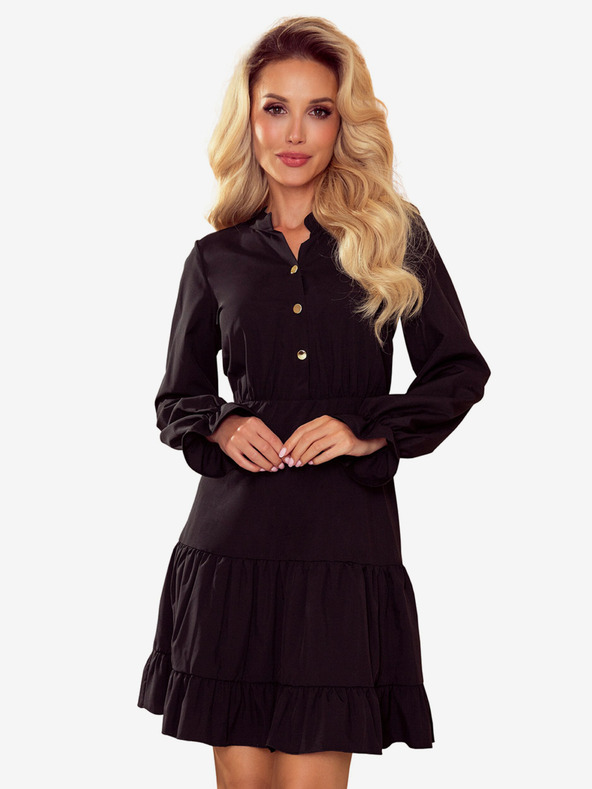 numoco Crna haljina s volanima i zlatnim gumbima marke Numoco