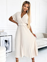 numoco FELICIA Plisirana midi haljina s dekolteom i širokim remenom - bež Numoco