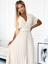 numoco FELICIA Plisirana midi haljina s dekolteom i širokim remenom - bež Numoco