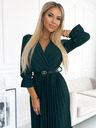 numoco SERENA Maxi haljina na nabore s dekolteom, remenom i 3/4 rukavima - zelena Numoco