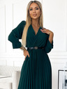 numoco SERENA Maxi haljina na nabore s dekolteom, remenom i 3/4 rukavima - zelena Numoco