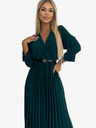 numoco SERENA Maxi haljina na nabore s dekolteom, remenom i 3/4 rukavima - zelena Numoco