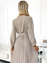 numoco VIVIANA Midi haljina s nabranim izrezom i dugim rukavima sa širokim remenom - bež Numoco