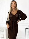 numoco Ažur haljina s dekolteom i kravatom - čokoladna boja Numoco