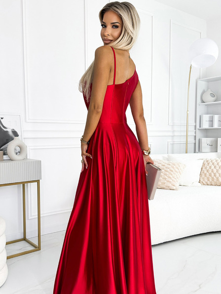 numoco Duga elegantna satenska haljina na jedno rame - crvena Numoco