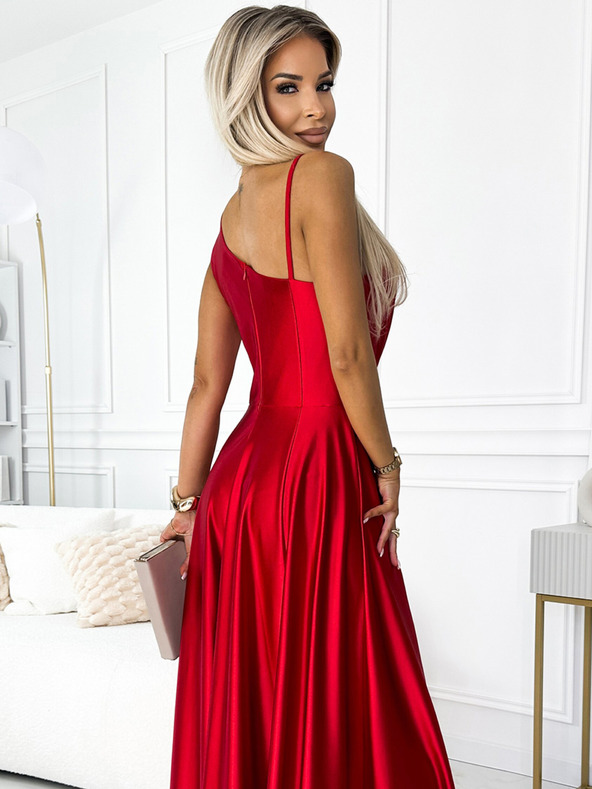 numoco Duga elegantna satenska haljina na jedno rame - crvena Numoco