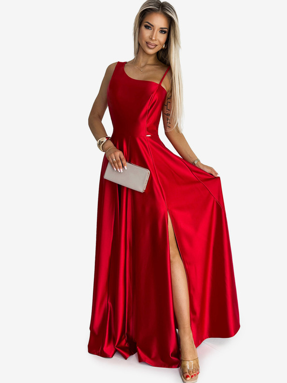 numoco Duga elegantna satenska haljina na jedno rame - crvena Numoco