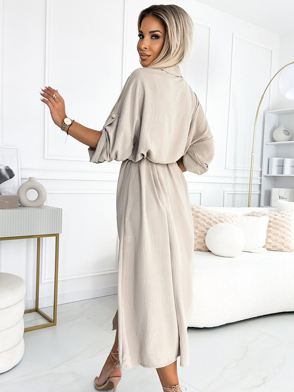 numoco Midi košulja sa zlatnom kravatom - bež Numoco