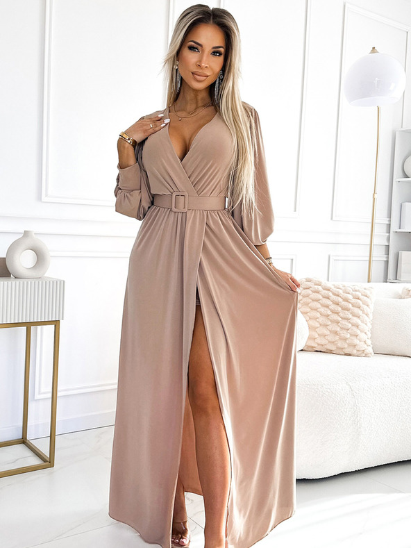 numoco FIORELLA Duga haljina sa širokim pojasom i dekolteom - bež Numoco