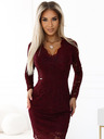 numoco Čipkasta haljina s dugim rukavima i dekolteom - tamno bordo Numoco