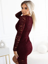 numoco Čipkasta haljina s dugim rukavima i dekolteom - tamno bordo Numoco
