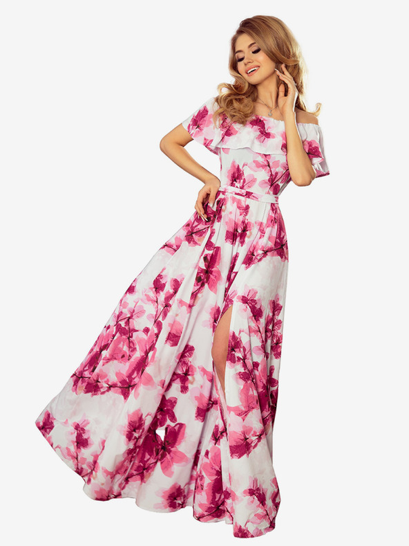 numoco Duga haljina s volanima - veliki ružičasti cvjetovi Numoco