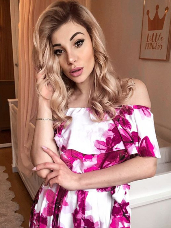 numoco Duga haljina s volanima - veliki ružičasti cvjetovi Numoco