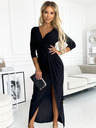 numoco Sjajna haljina s izrezom i prorezom na nogavici - Crna boja Numoco