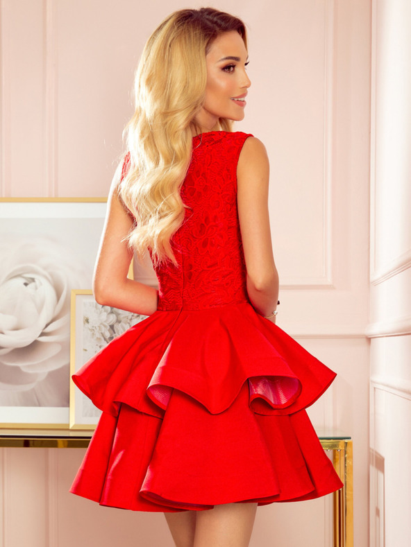 numoco Ekskluzivna haljina s čipkastim dekolteom - crvena Numoco