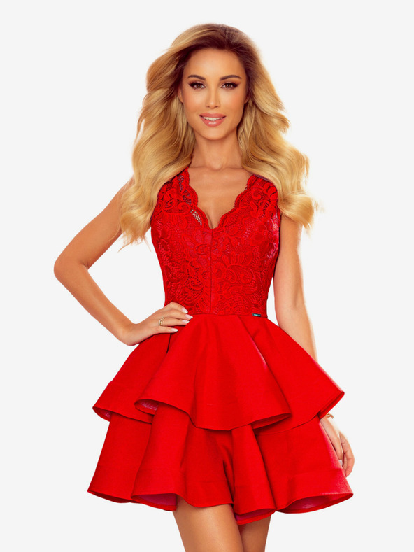 numoco Ekskluzivna haljina s čipkastim dekolteom - crvena Numoco
