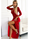 numoco Sjajna haljina s dekolteom i prorezom na nogavici - Numoco crvena boja