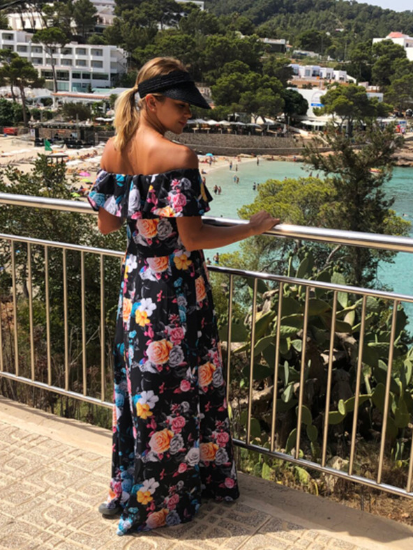 numoco Duga haljina s volanima - crna + šareno cvijeće Numoco