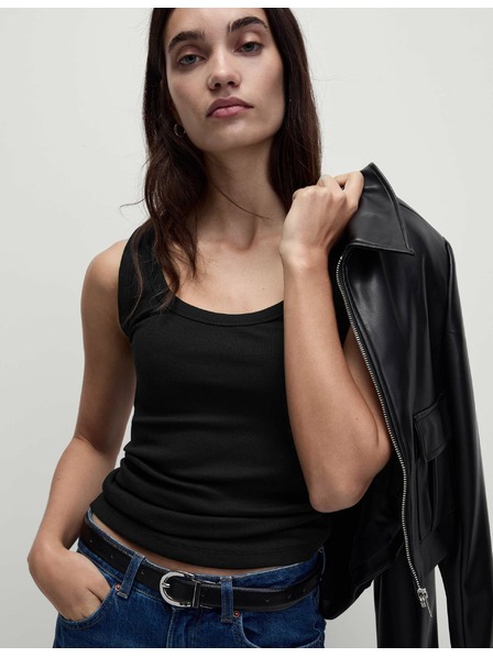 Marks & Spencer Marks & Spencer crna rebrasta majica s visokim pamučnim uskim krojem