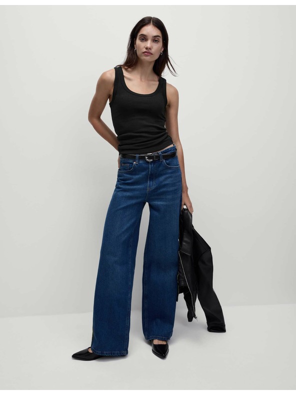 Marks & Spencer Marks & Spencer crna rebrasta majica s visokim pamučnim uskim krojem