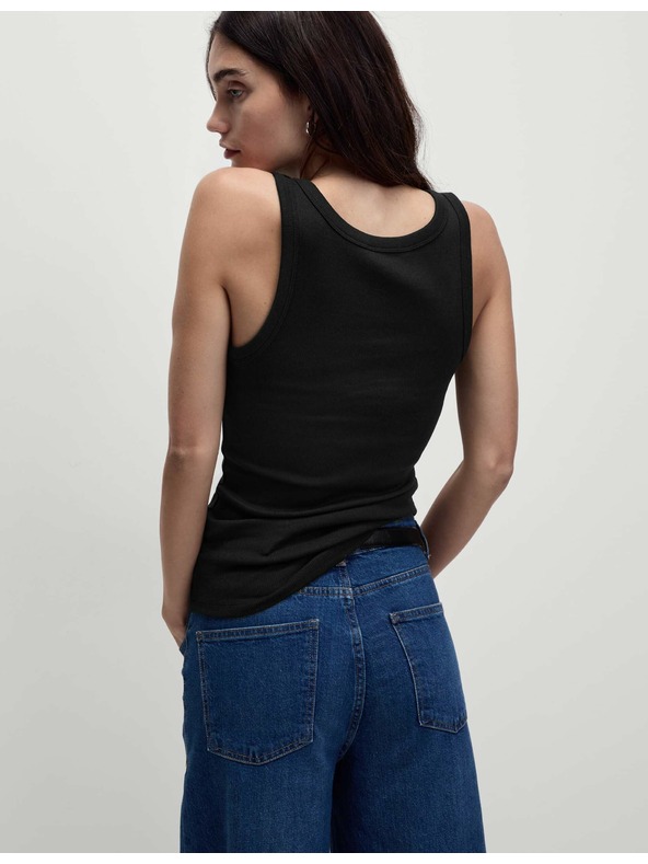 Marks & Spencer Marks & Spencer crna rebrasta majica s visokim pamučnim uskim krojem