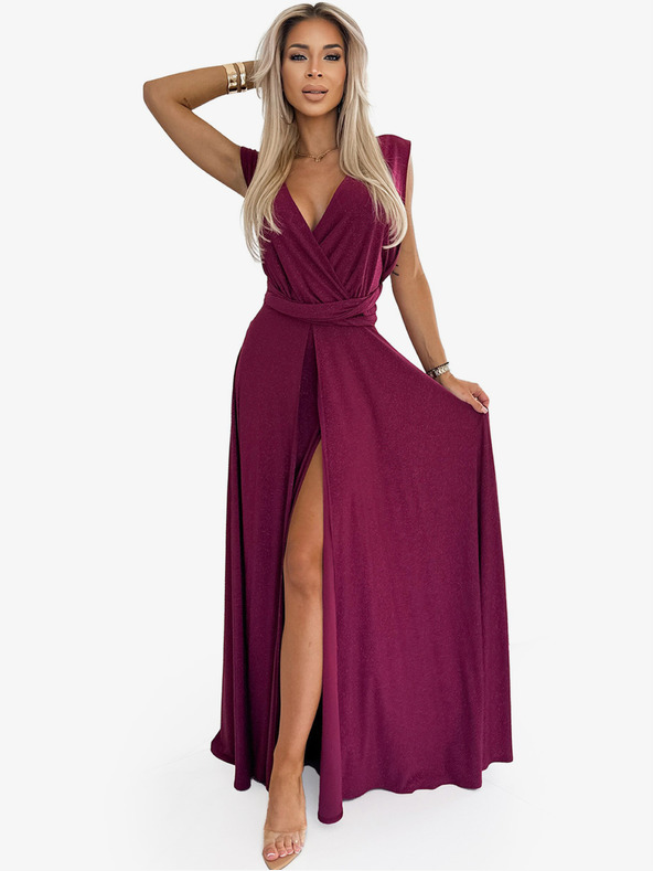 numoco Elegantna duga haljina na višestruko vezanje - bordo s Numoco šljokicama