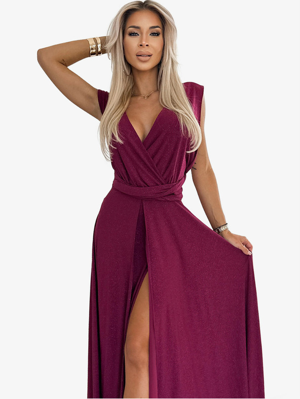 numoco Elegantna duga haljina na višestruko vezanje - bordo s Numoco šljokicama