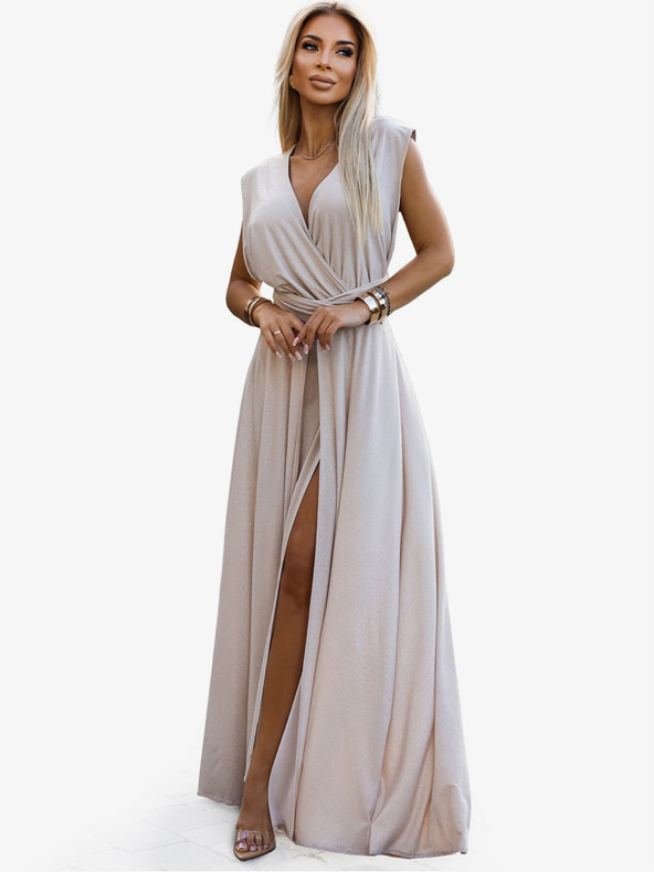 numoco Elegantna duga haljina s više načina vezanja - bež sa svjetlucavim Numoco