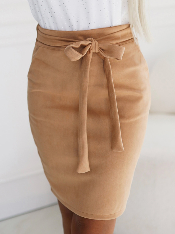 numoco Suknja od brušene kože na veze - karamel boje Numoco