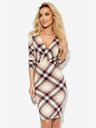 numoco Krojena haljina s širokim dekolteom i dugim rukavima - bež i crni karirani Numoco