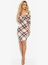 numoco Krojena haljina s širokim dekolteom i dugim rukavima - bež i crni karirani Numoco