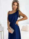 numoco Dugačka sjajna haljina na jedno rame s mašnom - tamnoplava Numoco