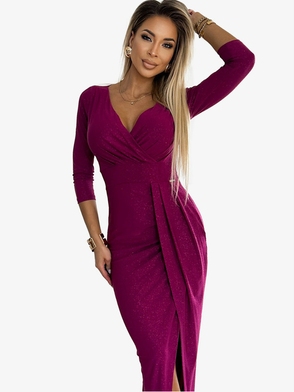 numoco Haljina s blistavim izrezom s podijeljenim nogavicama - Fuksija svjetlucavi Numoco