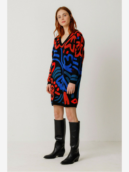 SKFK Plavo-narančasta ženska džemper haljina SKFK s uzorkom