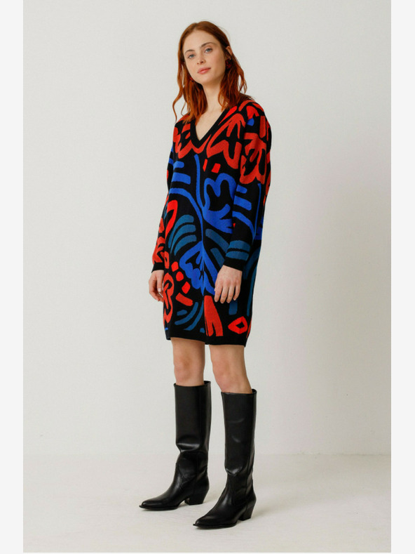 SKFK Plavo-narančasta ženska džemper haljina SKFK s uzorkom