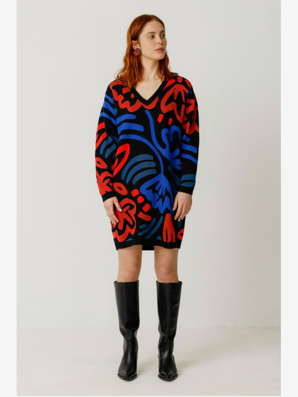 SKFK Plavo-narančasta ženska džemper haljina SKFK s uzorkom