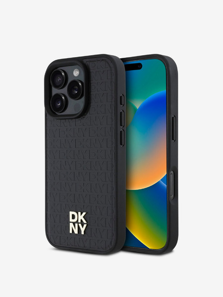 DKNY DKNY PU kožna ponovljena šara logotipa MagSafe stražnja maska ​​za iPhone 16 Pro crna