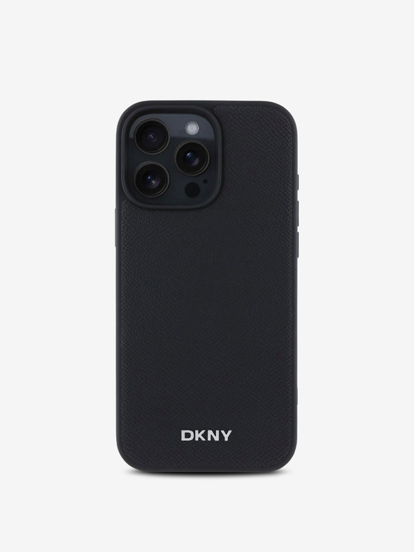 DKNY DKNY PU kožna srebrna metalna stražnja maska ​​Magsafe s logotipom za iPhone 16 Pro Max crna