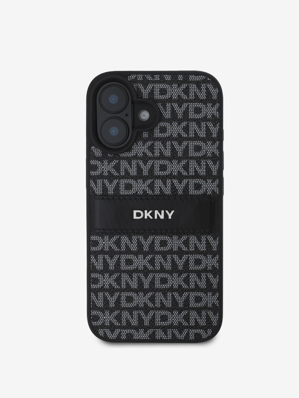 DKNY DKNY PU kožna stražnja maska ​​s tonskim prugama s ponavljajućim uzorkom za iPhone 16 crna