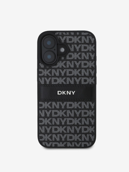 DKNY DKNY PU kožna stražnja maska ​​s tonskim prugama s ponavljajućim uzorkom za iPhone 16 crna