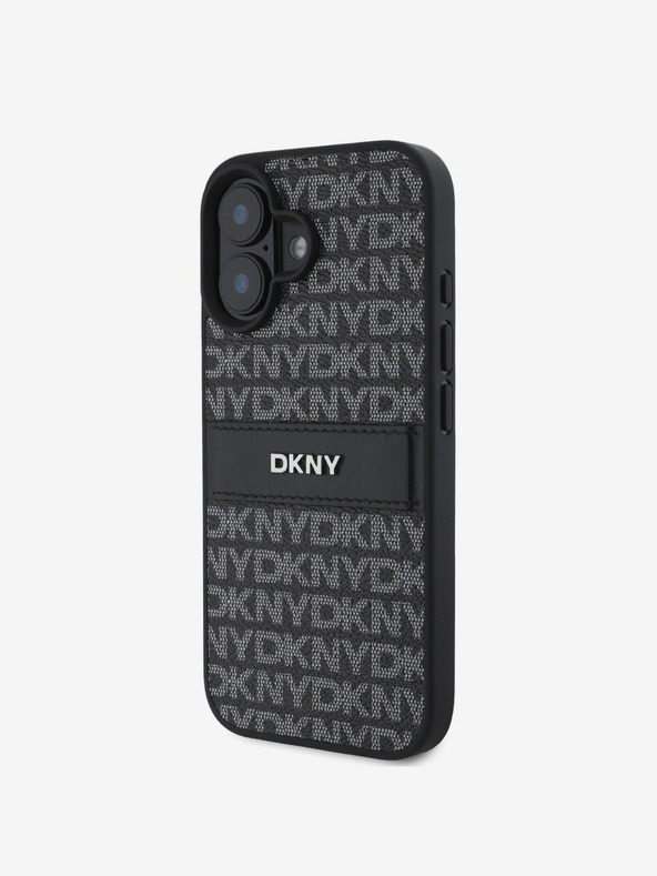 DKNY DKNY PU kožna stražnja maska ​​s tonskim prugama s ponavljajućim uzorkom za iPhone 16 crna