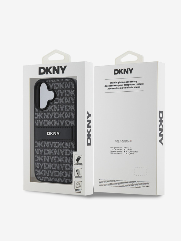 DKNY DKNY PU kožna stražnja maska ​​s tonskim prugama s ponavljajućim uzorkom za iPhone 16 crna
