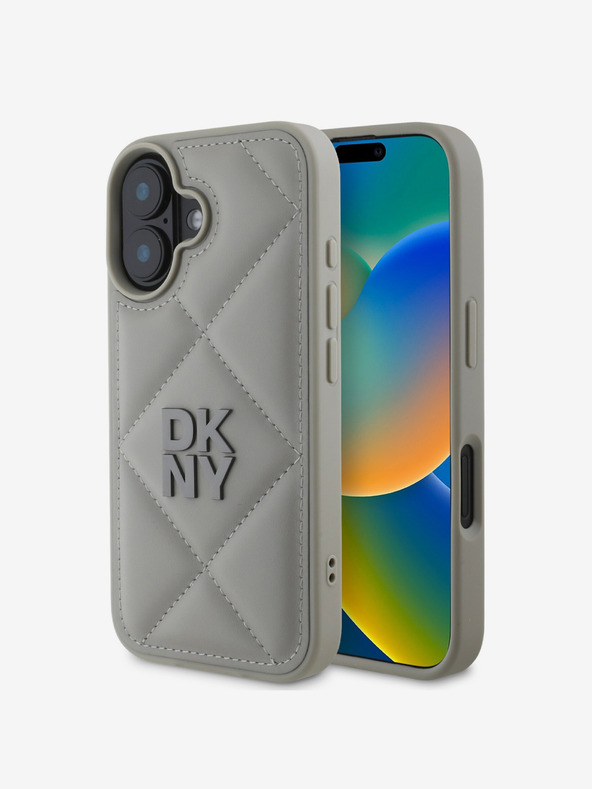 DKNY DKNY PU kožna prošivena stražnja maska ​​s logotipom za iPhone 16 siva