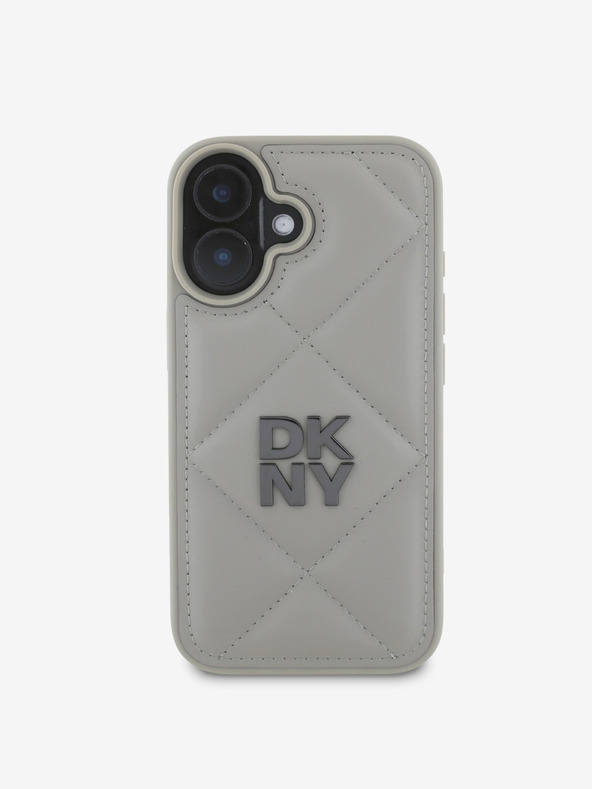DKNY DKNY PU kožna prošivena stražnja maska ​​s logotipom za iPhone 16 siva