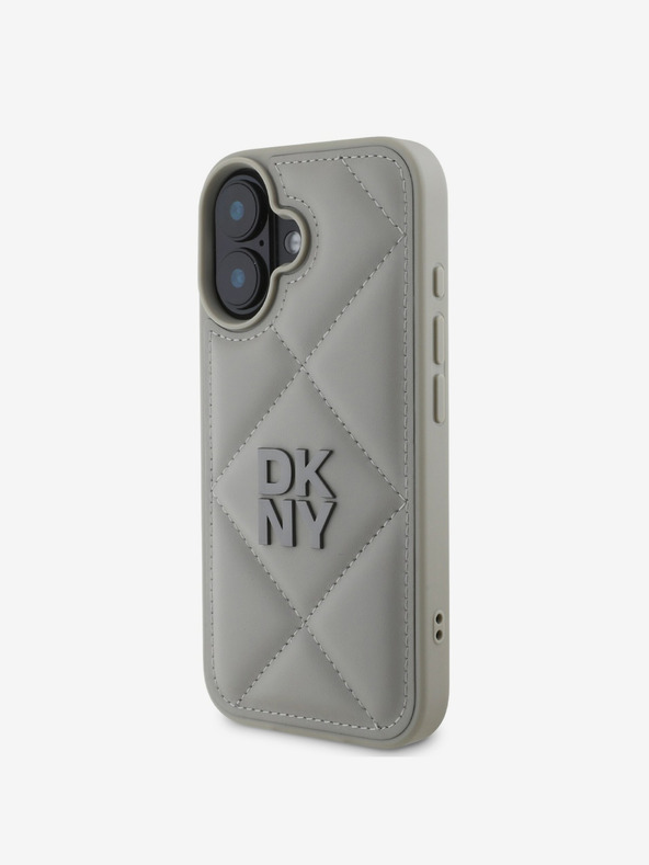 DKNY DKNY PU kožna prošivena stražnja maska ​​s logotipom za iPhone 16 siva