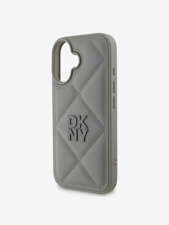 DKNY DKNY PU kožna prošivena stražnja maska ​​s logotipom za iPhone 16 siva