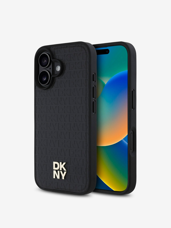 DKNY DKNY PU kožna ponovljena šara logotipa MagSafe stražnja maska ​​za iPhone 16 crna