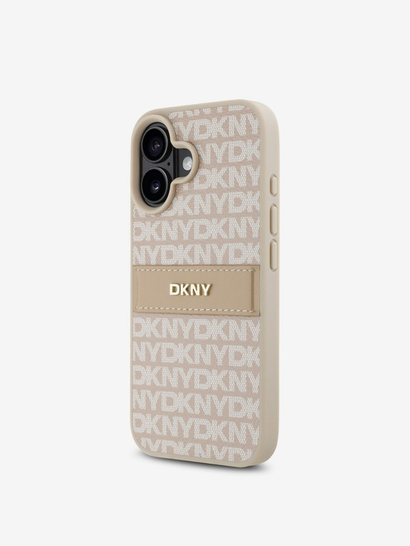 DKNY DKNY PU kožna stražnja maska ​​s ponavljajućim uzorkom u tonskim prugama za iPhone 16 Plus, ružičasta