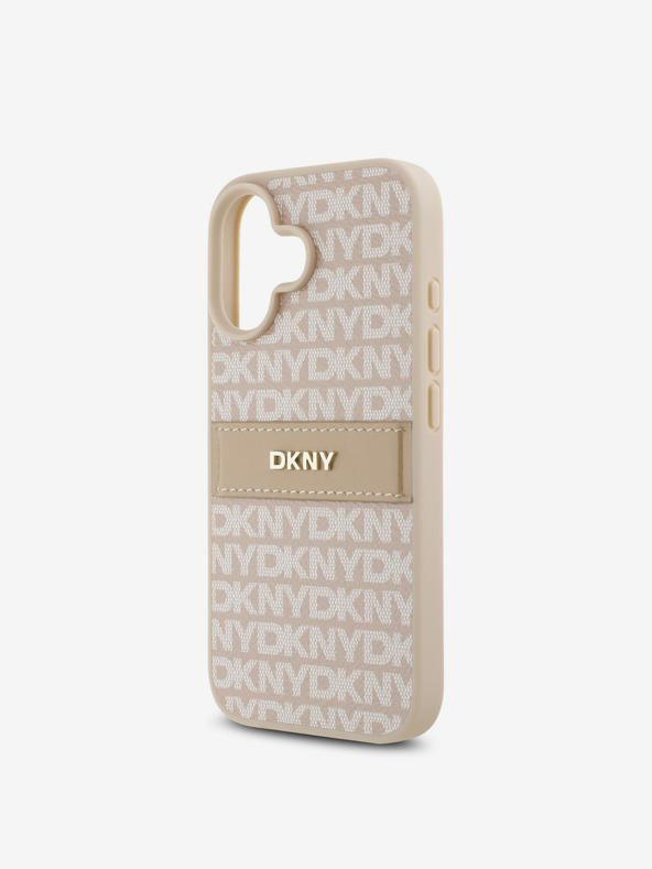 DKNY DKNY PU kožna stražnja maska ​​s ponavljajućim uzorkom u tonskim prugama za iPhone 16 Plus, ružičasta