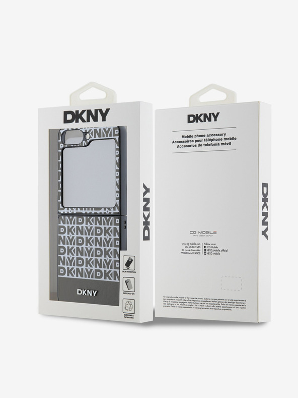 DKNY DKNY stražnja maska ​​s donjim prugama s ponavljajućim uzorkom od PU kože za Samsung Galaxy Z Flip 6 smeđa